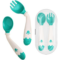 Deejoy Toddler Utensils With Travel Case  Baby Spoons And Forks Set For Self Feeding  Silicone Bendable Handle  Easy Grip Heat-Resistant  Self-Feeding Flatware Sets For Kids (Stage 2) Green