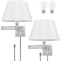Trlife Dimmable Wall Sconce Plug In  Brushed Nickel Wall Sconces Set Of Two Swing Arm Wall Lights With Plug In Cord And On/Off Dimmer Rotary Switch  11.8"" Large White Fabric Shade(2 Pack  2 Bulbs)