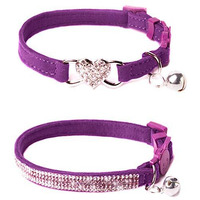 Rhinestone Cat Breakaway Collar Pack Of 2 Purple Kitten Collars With Bell