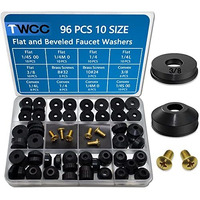 Twcc 96 Pc Flat And Beveled Faucet Washers And Brass Bibb Screws Assortment For Use With Assorted Quick-Opening Style Faucets Stem Worn Out Washer Replacements Black