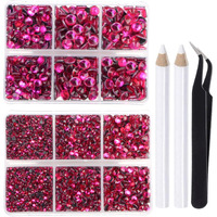 Lpbeads 6400 Pieces Hotfix Fuchsia Rhinestones Flat Back 5 Mixed Sizes Crystal Round Glass Gems With Tweezers And Picking Rhinestones Pen
