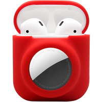 Compatible For Airpods 1St 2Nd Gen Case With Airtag Holder Protective Skin Case Compatible For Airpods And For Airtag Case Combo Set  Silicone Gps Tracker Cover Holder Red