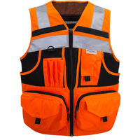 Zuja 3M Reflective Stripes Safety Vest Hi-Vis Orange Knitted Vest With 10 Pockets Bright Construction Workwear For Men And Women. (Large)