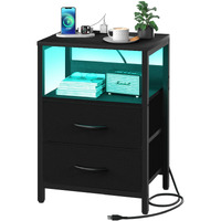 Yoobure Nightstand With Charging Station  Led Night Stand With Fabric Drawers And Storage Shelf For Bedroom  Nightstands Bedside Tables With Usb Ports & Outlets  Small Night Stands  Bed Side Table