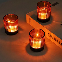 Voho Amber Candle Holders For Votive Candles/Tea Lights Candles  Ribbed Votive Candle Holders For Table Centerpiece  12Pcs Tealight Candle Holder Decor For Thanksgiving & Christmas