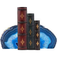 Amoystone 1 Pair Dyed Blue Agate Book Ends Shelves Decorative Rock Crystal Bookends Large 4-6 Lbs For Books