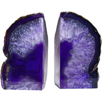 Amoystone Agate Bookends Pair Purple Color 4-6 Lbs Dyed Natural Crystal Gemstone Sliced Agate For Books Gift By Amoystone