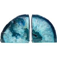 Amoystone 1 Pair Teal Brazilian Agate Bookend Decorative Crystal Quartz Book Ends With Non-Slip Mat 3-4 Lbs