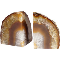 Amoystone 1 Pair Unique Agate Stone Bookends Quartz Crystal Book Stopper For Office Home  Natural Brown/Gray 4-6 Lbs