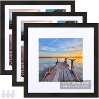 Hongkee 12X12 Black Picture Frame Set Of 3  Made Of Wooden Square Photo Frame - Displays Picture 8X8 With Mat Or 12 X 12 Without Mat  Desktop & Wall Collage Photo Frame