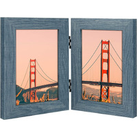 Frametory  4X6 Double Picture Frame Hinged 2 Photos Frame Collage  Desk Picture Frame With Glass  Side By Side Frame Vertical (Blue  1 Pack)