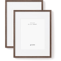 Tones Frame Design 11X14 Picture Frame With 8X10 Mat  Set Of 2 Photo Frames Oak Brown Solid Wood Venner Finish  And Plexiglass Front For Poster Gallery Wall Home Decor