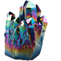 Rockcloud Natural Titanium Coated Rainbow Crystal Quartz Cluster Geode Druzy Home Decoration Gemstone Specimen