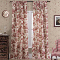 Red Sheer Curtains 96 Inches Long For Sliding Glass Door 2 Panel Set Ranch Style Semi Black Out Toile Floral Pattern Print Design Light Filtering Drapes For Bedroom Living Room Patio 8Ft 8 Foot Length