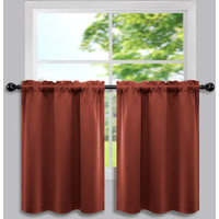 Fall Curtains For Kitchen Windows 2 Panel Rod Pocket Thermal Light Block Blackout Cafe Curtain Tier Rust Short Curtains For Small Bedroom Bathroom Rv Terracotta Red 34X36