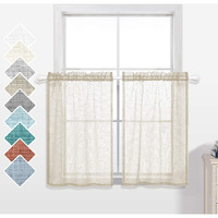 Koufall 24 Inch Curtains For Kitchen Windows Set Of 2 Packs Cafe Curtains Tier Cream Beige Short Sheer Curtains For Small Windows 30X24 Inch Length