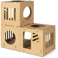 Navaris Modular Cardboard Cat House - Diy Corrugated Cardboard Configurable Play Tower Condo For Small Cats  Kittens  Rabbits - 3 Cubes