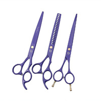 Purple Dragon 7.0 Inch Professional Dog Grooming Hair Cutting Scissor &Curved Scissor&Chunker Shear Kit With Bag - For Pet Groomer Or Family Diy Pet Use