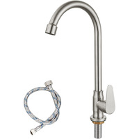 Brushed Nickel Kitchen Faucet Cold Water Only Sus304 Stainless Steel Deck Mounted Single Handle Single Hole High Arc 360 Degree Swivel Spout Bathroom Sink Tap Easy Install With Cold Water Supply Line