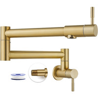 Heyalan Brushed Gold Pot Filler Faucet 19 Inch Folding Stretchable Wall Mount Kitchen Restaurant Faucet Sus304 Stainless Steel With Double Joint Swing Arm Single Hole Two Handles Commercial Npt