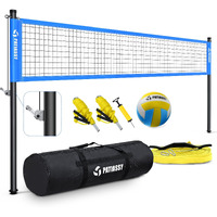 Patiassy Portable Professional Outdoor Volleyball Net Set With Adjustable Height Aluminum Poles  Winch System  Volleyball With Pump And Carrying Bag For Backyard Beach (Blue)