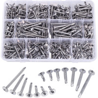 400Pcs Self Tapping Screws For Metal - 410 Stainless Steel Sheet Metal Screws Assortment Kit  Self-Tapping Screws Set  Assorted Self Drilling Screws #8#10  Truss Head Tek Screws  Length 1/2"" To 2''