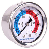 Measureman 2"" Dial Size  Liquid Filled Pool Filter Pressure Gauge  304 Stainless Steel Case  0-35Psi/250Kpa 1/4"" Npt Center Back Mount