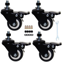 2'' Caster Wheels  Swivel Stem Casters 3/8'' - 16X1'' (Screw Diameter 3/8''  Screw Height 1'') 330Lbs Heavy Duty Threaded Casters No Noise Pu Dual Locking Castors With Brake