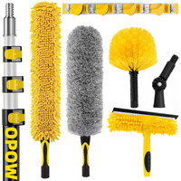 25 Foot High Reach Duster Kit With 6-18Ft Extension Pole  High Ceiling Fan Duster W/Telescopic Pole  Cobweb Duster  Feather Duster  Window Squeegee Cleaner  Outdoor Indoor Extendable Duster Kits