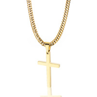 Tuewut Cross Necklace For Men  Silver Gold Stainless Steel Plain Cross Pendant Necklace For Men Cuban Chain 18-26 Inch (18.0 Inches  Gold)