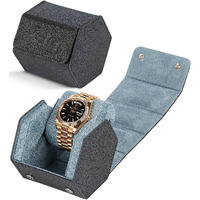 Qwatchbands Leather Watch Cases For Men - Hexagon Single & Double Watch Roll Travel Case - Genuine Napa Leather With Velvet Interior - Storage & Display Holder 1 Or 2 Watches