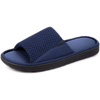Longbay Men's Comfy Memory Foam Slide Slippers Breathable Mesh Cloth House Shoes (Medium / 9-10 D(M) Us  Navy Blue)