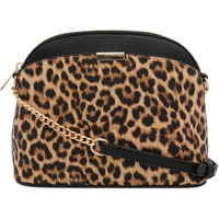 Fashionpuzzle Leopard Print Small Dome Crossbody With Chain Strap (Classic Black/Tan)