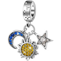 Dazlily Sun Star Moon Dangle Charm 925 Sterling Silver Charms Cubic Zirconia Charm For Bracelets Necklaces Valentine 's Day Gift Birthday Gift Jewelry For Women Girls