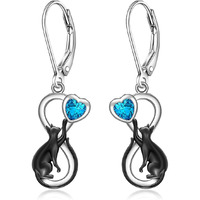 Cat Earrings Black Cat For Women Dangle 925 Sterling Silver Cute Infinity Cats Drop Earring Jewelry Charms Christmas Halloween Valentines Day Gifts