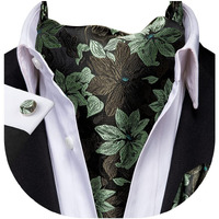 Dubulle Sage Green Floral Ascot Woven Mens Dark Green Mens Cravat Pocket Square Cufflinks Set