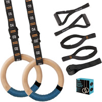 Vulken Wooden Gymnastic Rings With Adjustable Numbered Straps. 1.25'' Olympic Rings For Core Workout  Crossfit  Bodyweight Training. Home Gym Rings With 8.5Ft Exercise Straps And Workout Handles. Blue