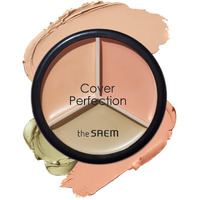 The Saem Cover Perfection Triple Pot Concealer - 3 Color Concealer With Clear Beige  Green & Peach Shades - Full Coverage Concealer To Correct & Conceal Redness  Dark Circles  01 Correct Beige