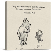Classic Winnie The Pooh Quote Wall Art Decor Retro Any Day Spent With You Is My Favorite Day Sayings Canvas Painting Pictures Framed Print Sign Artwork Ready To Hang (8X8 Inches)