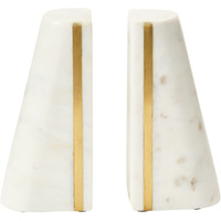Main + Mesa Geometric Marble Bookends With Brass Inlay  White