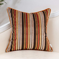 Yangest Orange Striped Velvet Throw Pillow Cover Multicolor Textured Boho Cushion Case Modern Zippered Pillowcase For Sofa Couch Bedroom Living Room Home Christmas Decoration 18X18 Inch