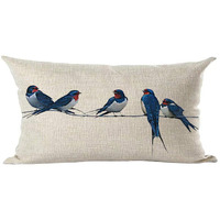 Ramirar Ink Painting Watercolor Blue Lovely Birds Animal Lover Decorative Lumbar Throw Pillow Cover Case Home Living Room Bed Sofa Car Cotton Linen Rectangular 12 X 20 Inches
