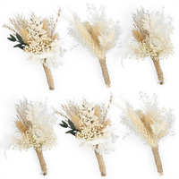 Rinlong 6Pcs Boutonnieres Assorted Dried Flower Boutonniere For Men Rustic Boho Beige Wedding Boutineers Fall Groom Boutonnieres With Pins For Prom Homecoming Wedding