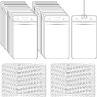 50 Pack Clear Plastic Luggage Bag Tag Holder Badge Label Tag Holder With 50 Pack Luggage Loops Straps For Office Business Travel Supplies