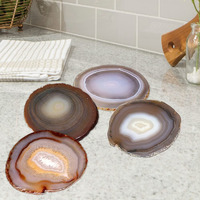 Amoystone Natural Geode Coasters Agate Stone Coasters For Drinks Crystal Quartz Coaster Set Of 4 Nature Borwn Rock Coasters 3-3.5""