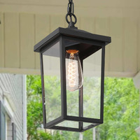 Outdoor Pendant Light Fixture  Farmhouse Exterior Hanging Lights With Adjustable Chain  Black Anti-Rust Ceiling Outdoor Light With Clear Glass  Hanging Lantern For Front Door  Entry  Porch  And Gazebo