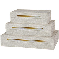 Elegant Set Of 3 Ivory Shagreen Decorative Boxes With Velvet Lining And Golden Handles - Versatile Home Decor And Jewelry Organizer