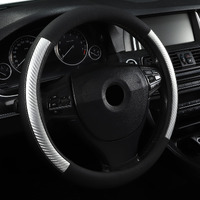 Microfiber Leather 15"" Universal Fit Car Steering Wheel Cover  Elastic Nonslip Breathable And Odorless  Black & Silver