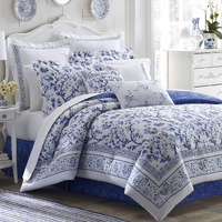 Laura Ashley - Queen Duvet Cover Set  Reversible Cotton Bedding With Matching Shams  Home Decor For All Seasons (Charlotte Blue  Queen)