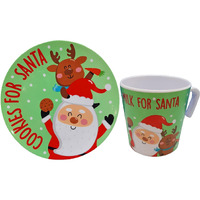 Regent Cookies For Santa Plate And Mug Set: Elf  Reindeer And Santa Designs Melamine Wares (Santa  1 Plate & 1 Cup)